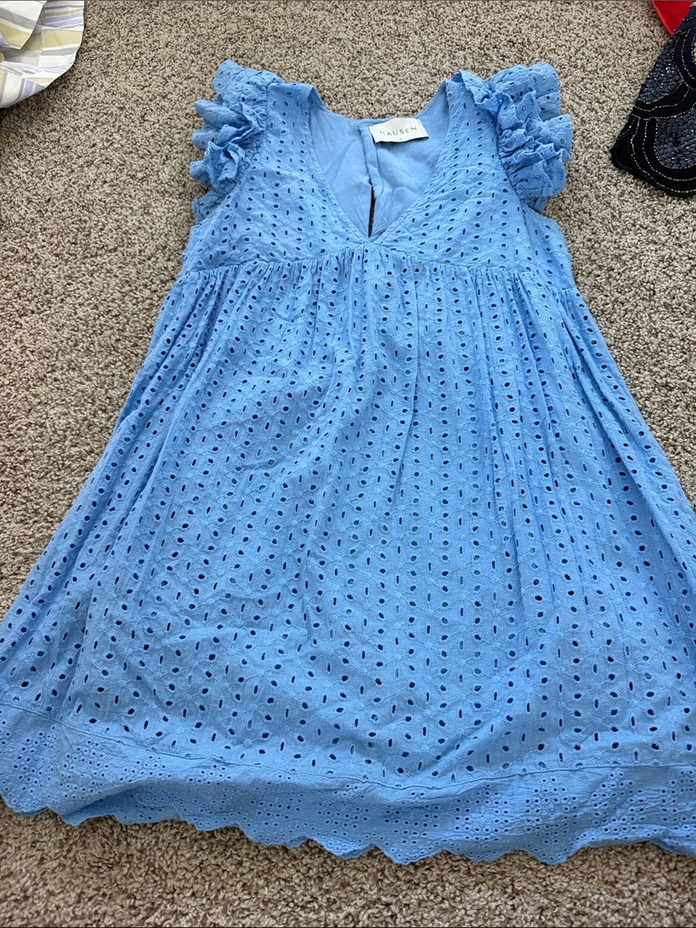 Ruffled Eyelet Mini Dress in Light Blue